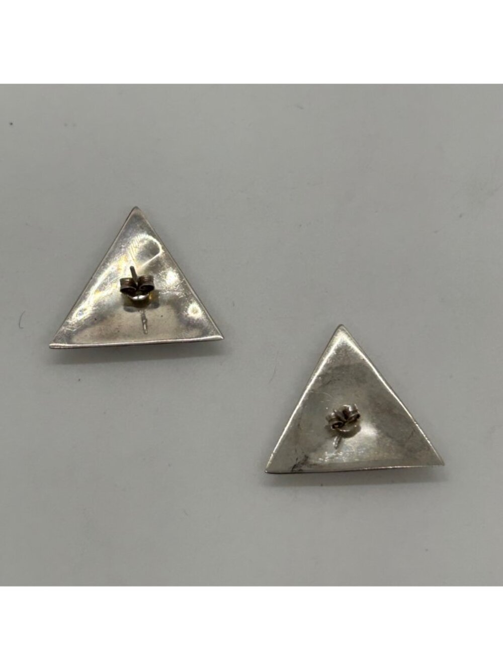 Stainless Steel Stud Earrings Abalone Triangle Geometric 1980s Irridesent - Picture 12 of 16